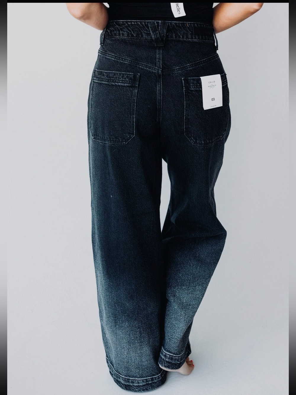 Cello Wide Leg Skater Jeans Women’s Size 11 Black Ombre Wide Belt Loops New - Picture 3 of 16
